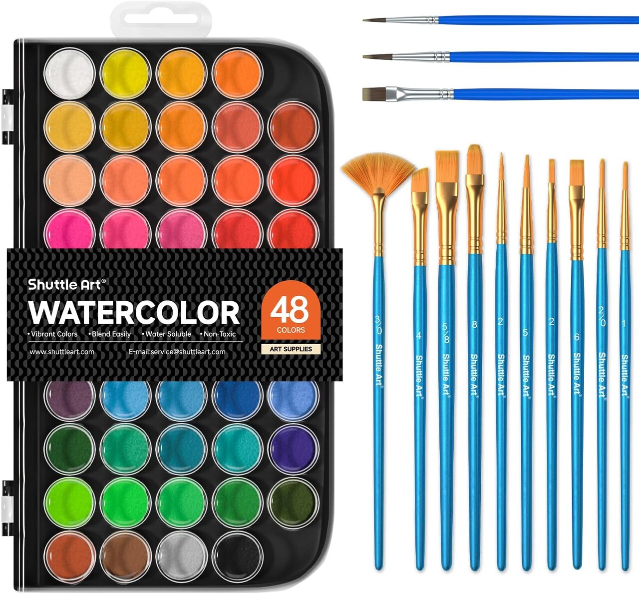 58 Pack Watercolor Paint Set, Shuttle Art 48 Colors Watercolor Pan with 10 Paint Brushes for Beginners, Artists, Kids & Adults to Watercolor Paint